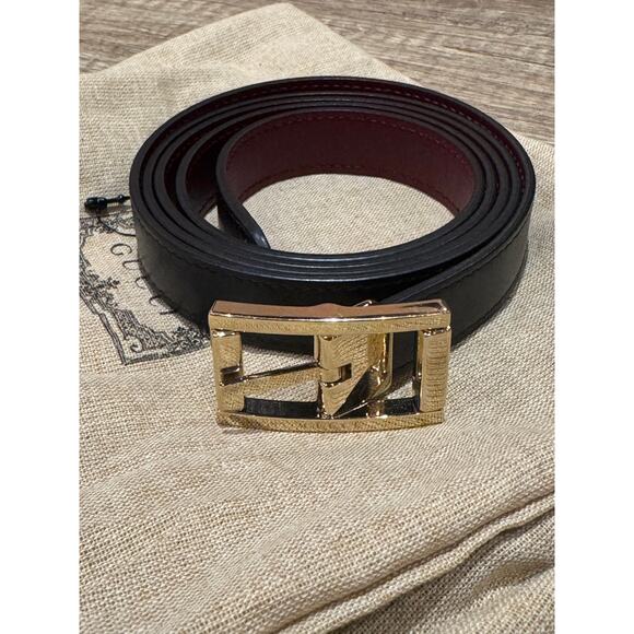 Gucci Reversible Black & Rosso Ancora Leather Belt Size 95 GG Gold Buckle NWOT - Picture 10 of 14